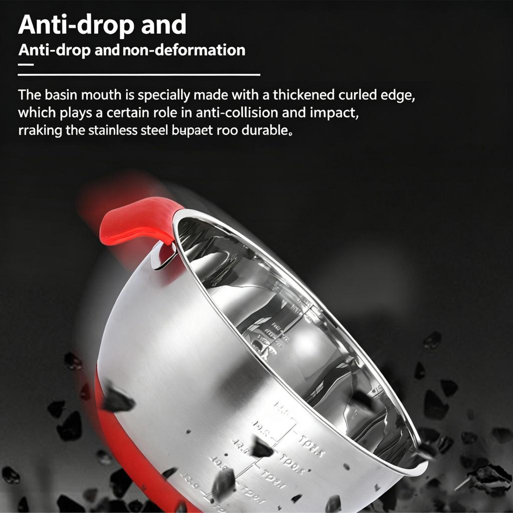 Stainless Steel Mixing Bowl Set with Graters, Lid and Non-slip Silicone Bottom, Multi-purpose Kitchen Prep Bowls for Baking Cooking Salad Dough Mixing