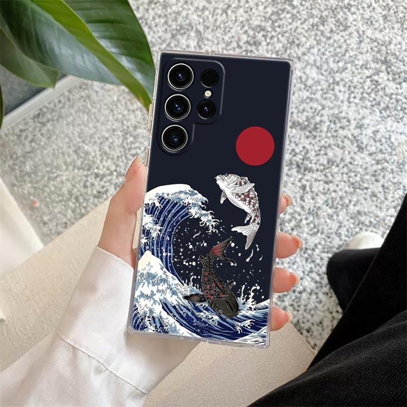 Hokusai Kanagawa Great Wave Phone Case For Samsung Galaxy S24 S23 Ultra S22 S20 S24 Plus S21 FE Clear Cover Japanese Art Fundas