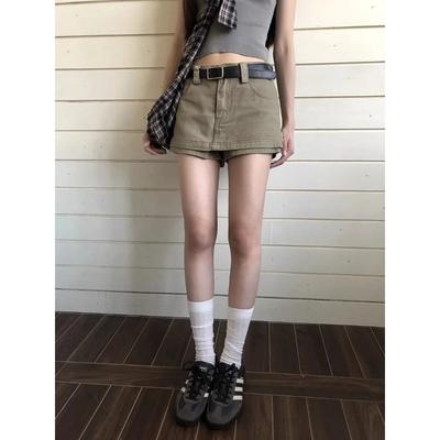 Falda pantalón de cintura alta para mujer con cremalleras laterales y bolsillos estilo vaquero