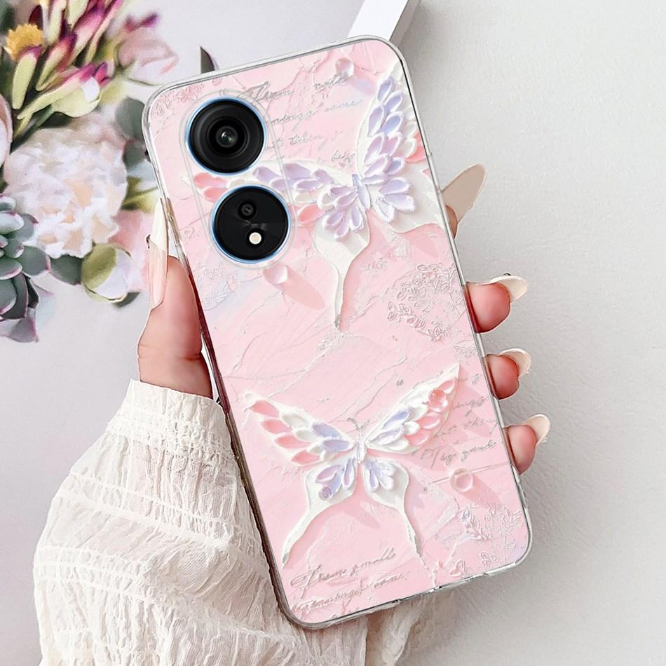 For Oppo Reno8 T Phone Case Reno 8T 5G 4G CPH2481 CPH2505 Elegant Floral Cat Soft Silicone Transparent TPU Lightweight Cases