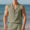Fashion Lapel Men's New Summer Products Loose Linen Simple Casual Sleeveless Cardigan Beach Shirt