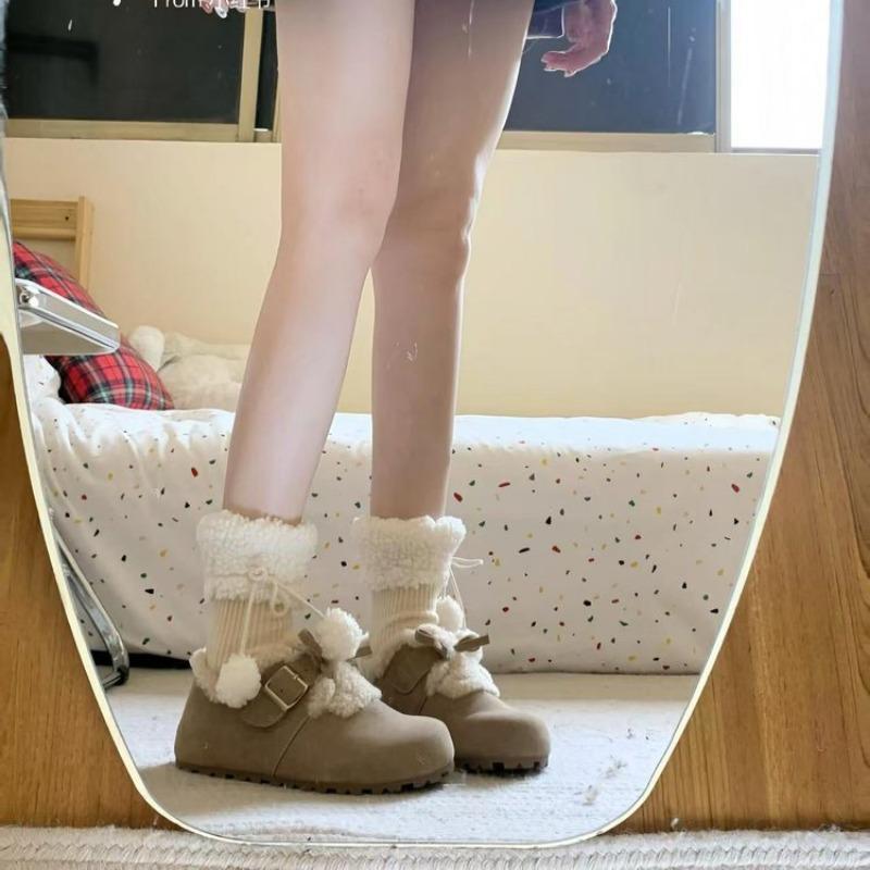 Thick-soled Burken Shoes, Women's Fleece Shoes, New Flat Anti-slip Snow Boots, Warm Cotton Shoes