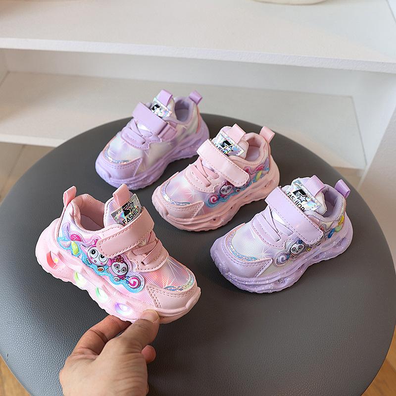Girls LED Light Up Sneakers Princess Cartoon Casual Shoes For Toddlers 1-5 Years Spring Autumn Running Trainers