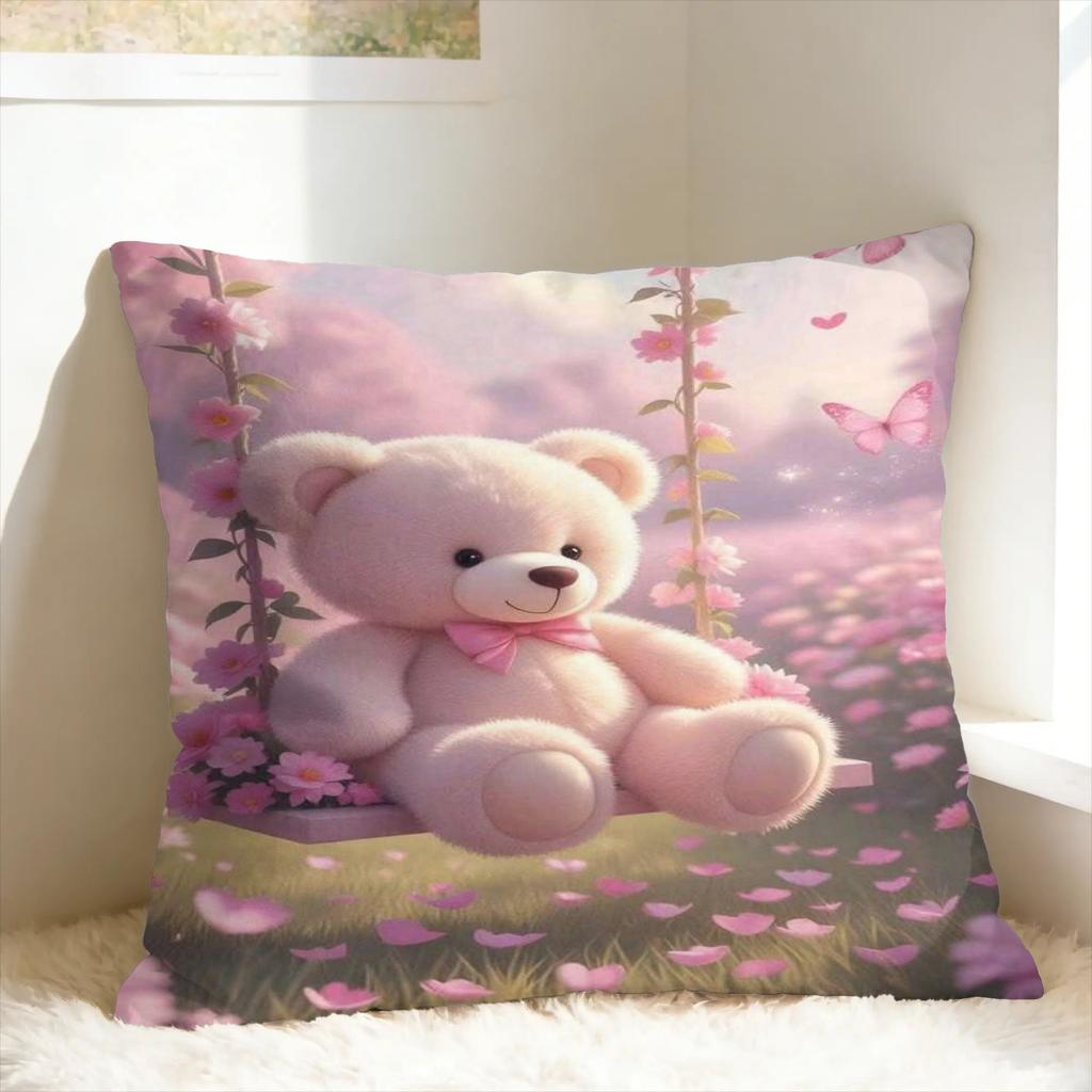 Pillow Case Colorful Teddy Bear Floral Soft Pillow Cover For Living Room Sofa Fashion Pillowcases