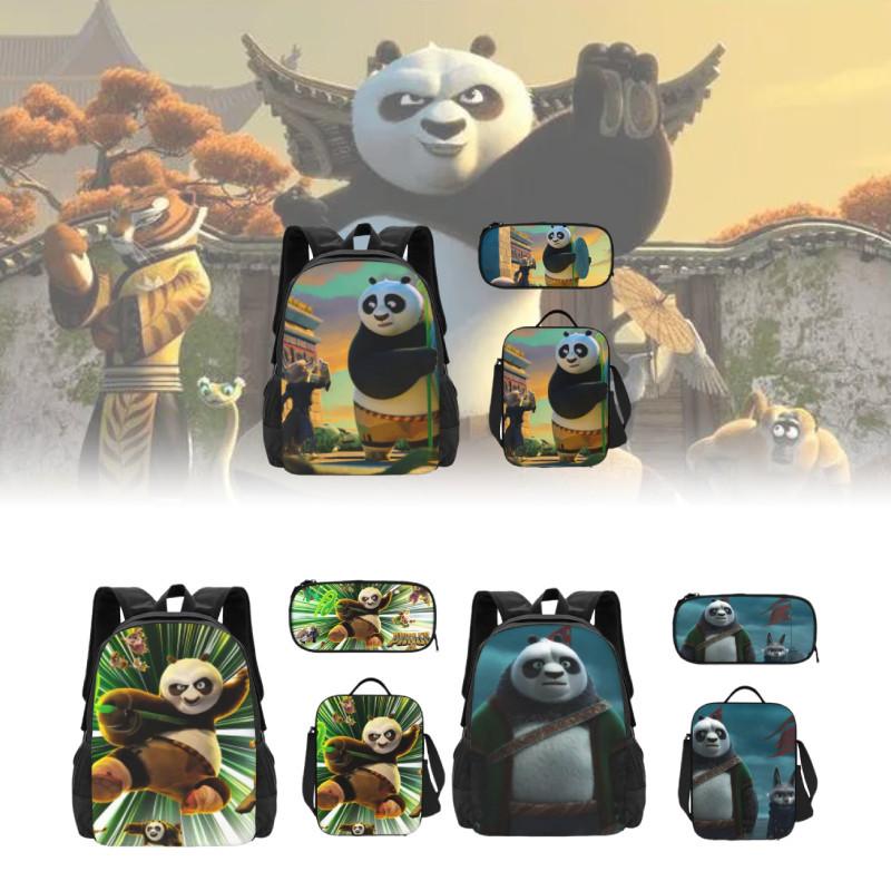 Kung Fu Panda Backpack Set Waterproof Cartoon Design For Kids School 3-piece Set