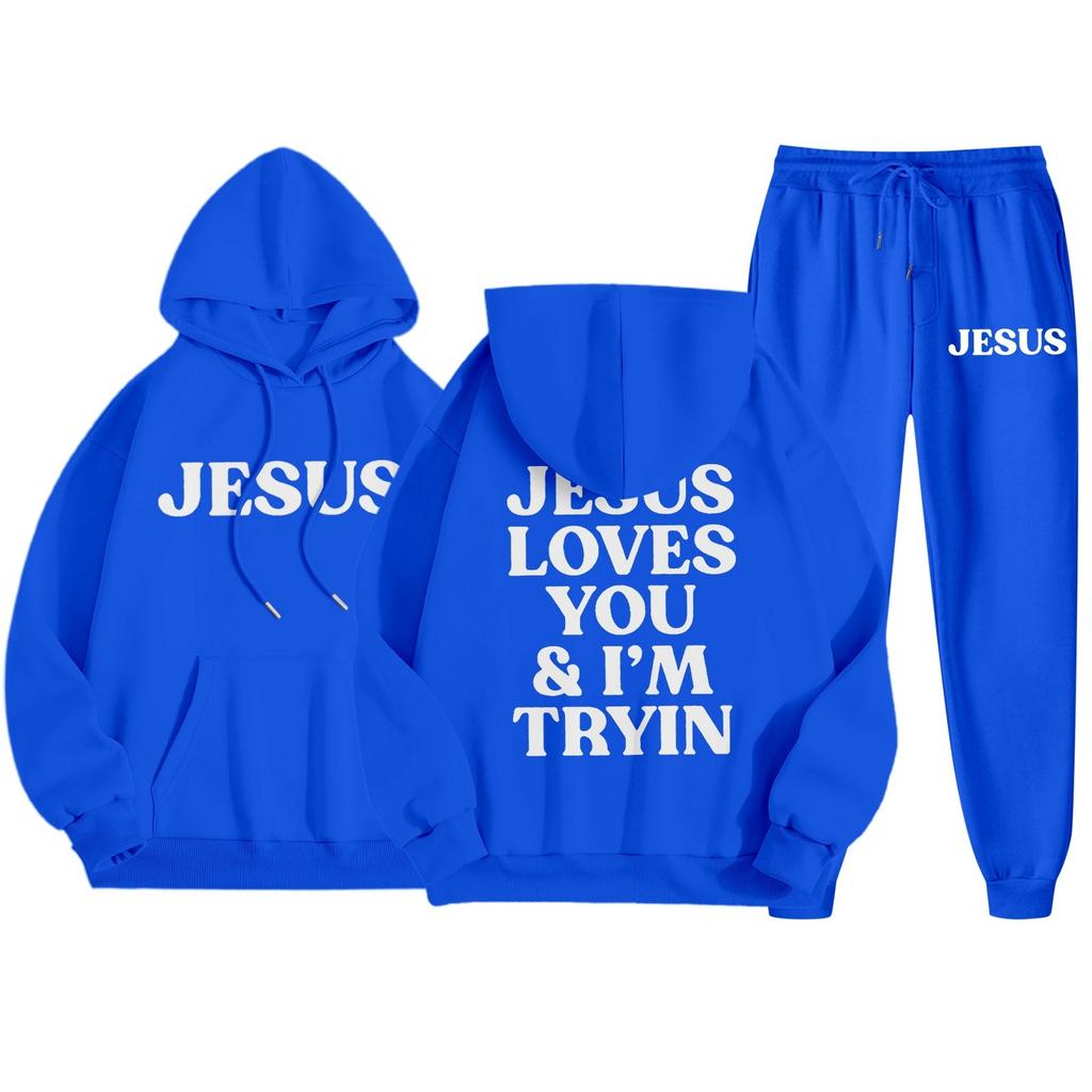 Men's Casual Solid Color Letter-printed Sweatshirt Set, Men's Fleece Hooded Drawstring Sweatshirt And Sweatpants Two-piece Set