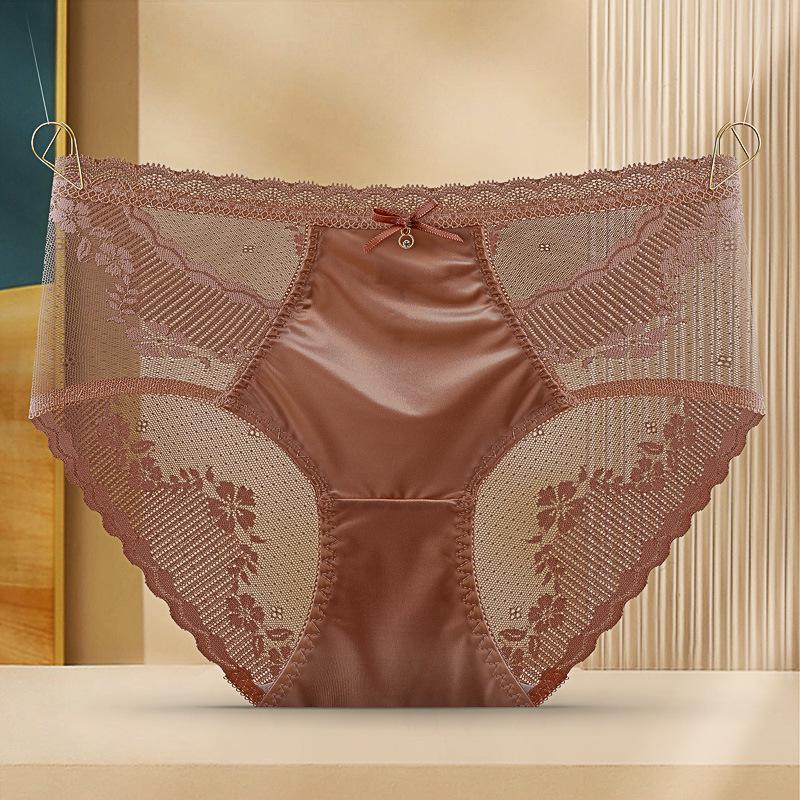 Luxury French Silk Lace Seamless Mid-Waist Thong for Women XL