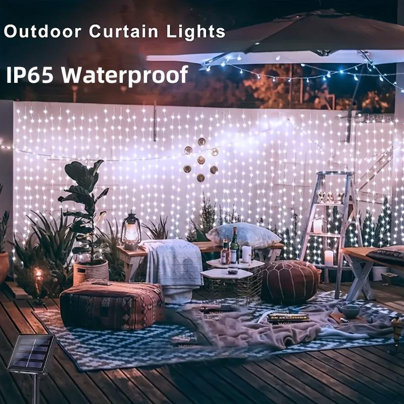 Guirlande Lumineuse Rideau Solaire Étanche IP54 8 Modes Lumières de Fond Décoratives pour Terrasse Clôture Balcon Décoration de Noël