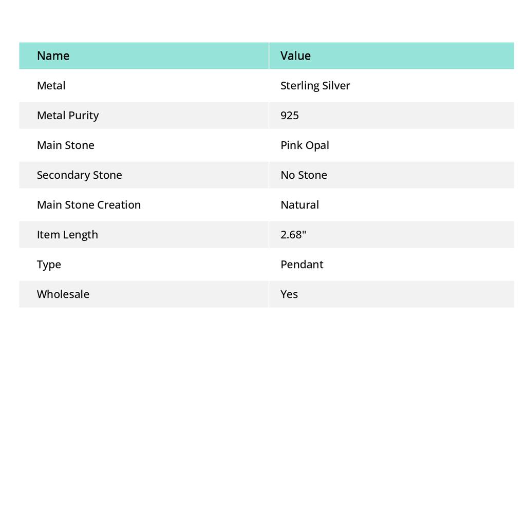 Natürlicher Rosa Opal Edelstein 925 Sterlingsilber Schmuck Anhänger 2,68" y5Y19