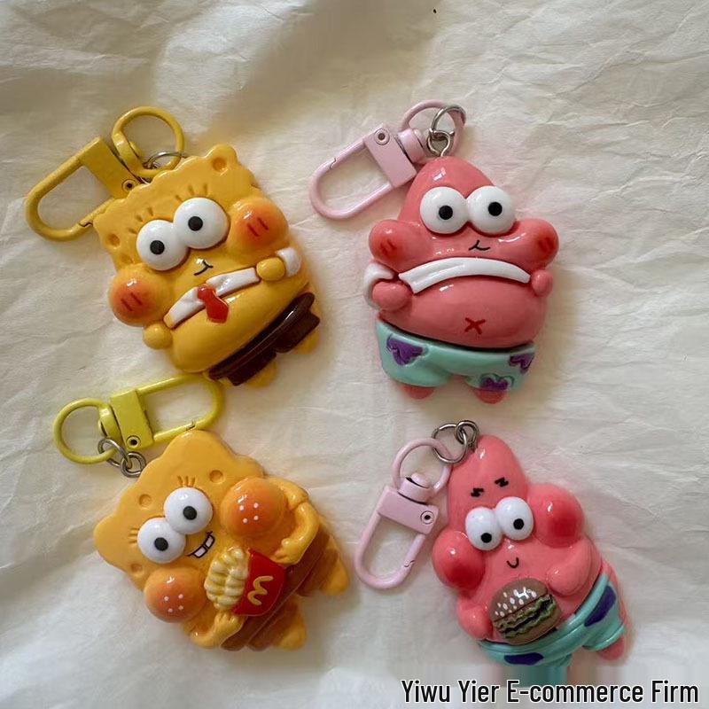 SpongeBob & Goofy Keychain Pendant - Cartoon Backpack Accessory with Patrick Star