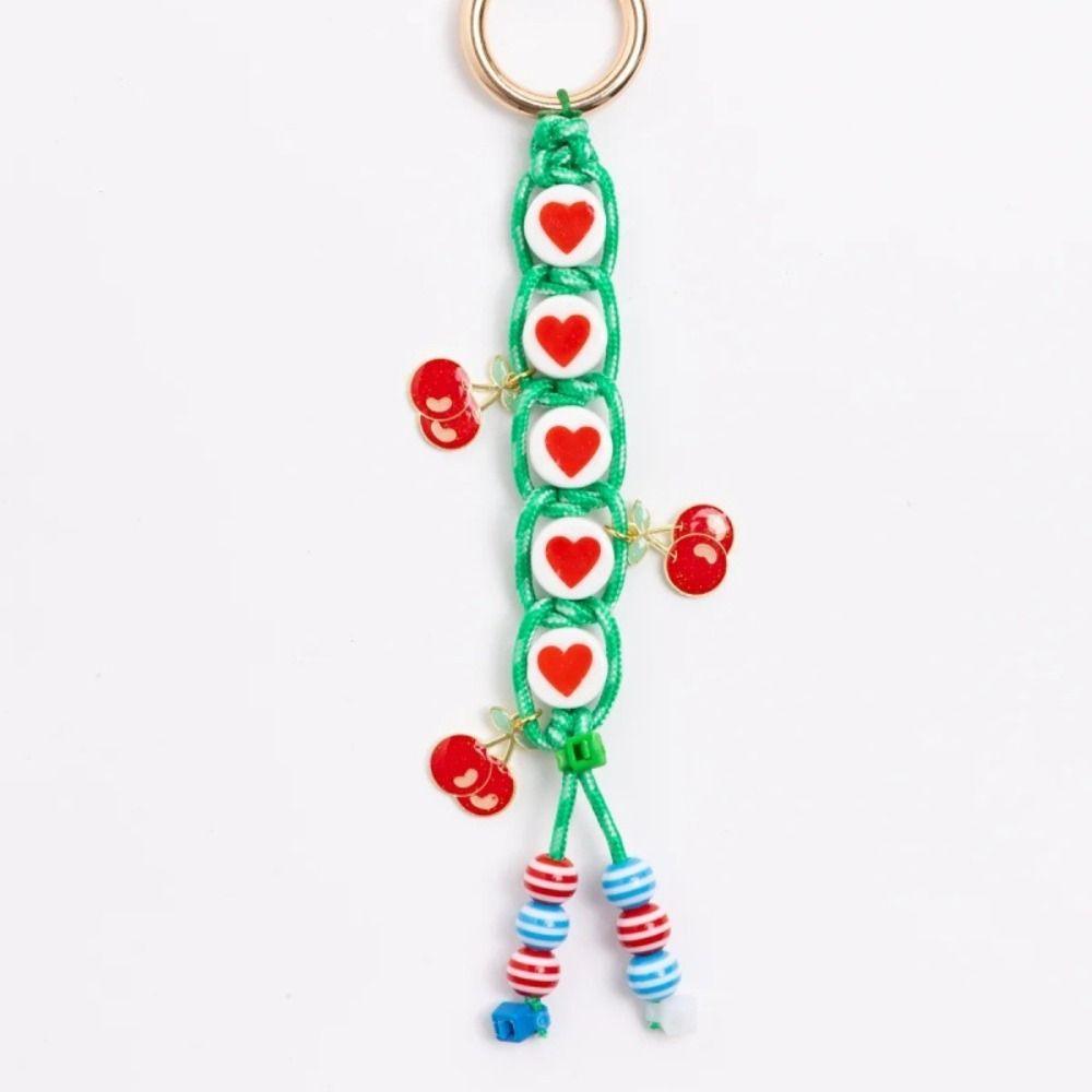 Cute Bag Accessories Pendant Korean Style Colorful Rope Keychain Love Cherry Pendant  Backpack Deco