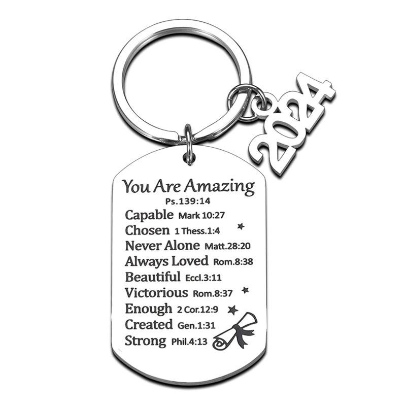2024 Stainless Steel Engraved Motivational Keychain - Graduation Gift