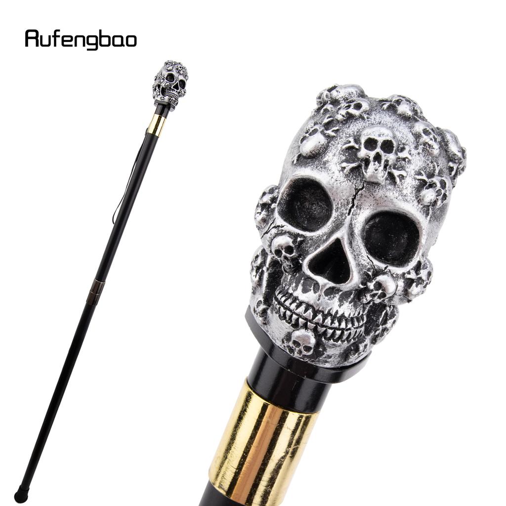 Silver Resin Skull Head Walking Cane Fashion Decorative Steel Stick Gentleman Elegant Cosplay Cane Knob Crosier 93cm