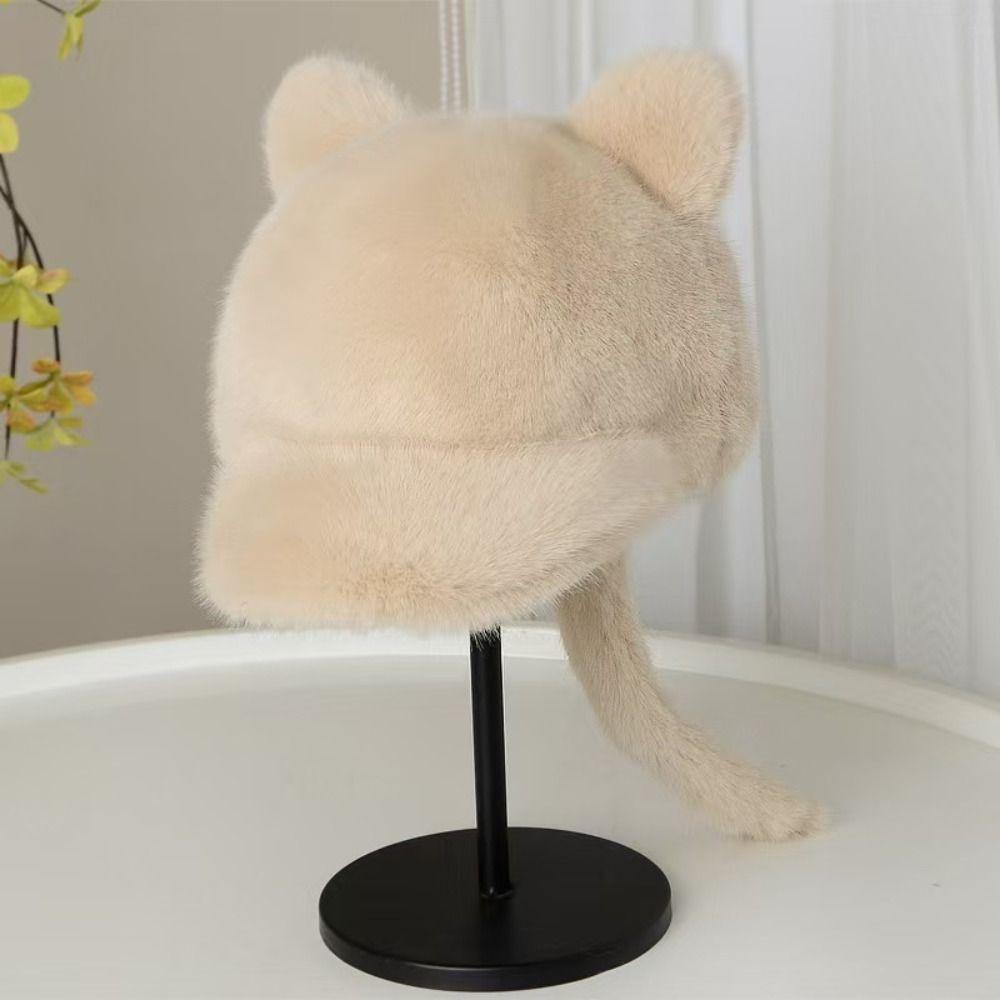 Cosplay Cat Ear Plush Hat Lovely Tail Peaked Cap Fashion Black Cat Baseball Cap  Autumn