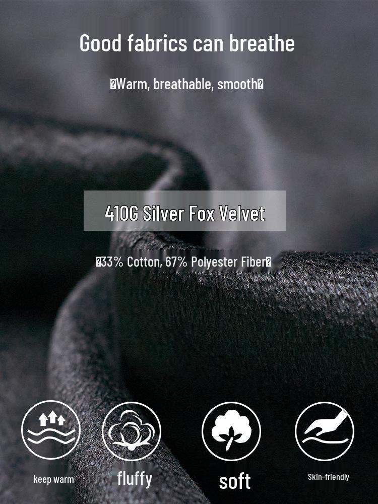 Men's Silver Fox Velvet Warm Round Neck Sweatshirt - Loose, Casual, Plus Velvet, Thickened for Autumn/Winter.