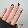 24Pcs Pink Flower Square Fake Nails With Glue Cute White Artificial Press On Acrylic Nails Wearable False Nails