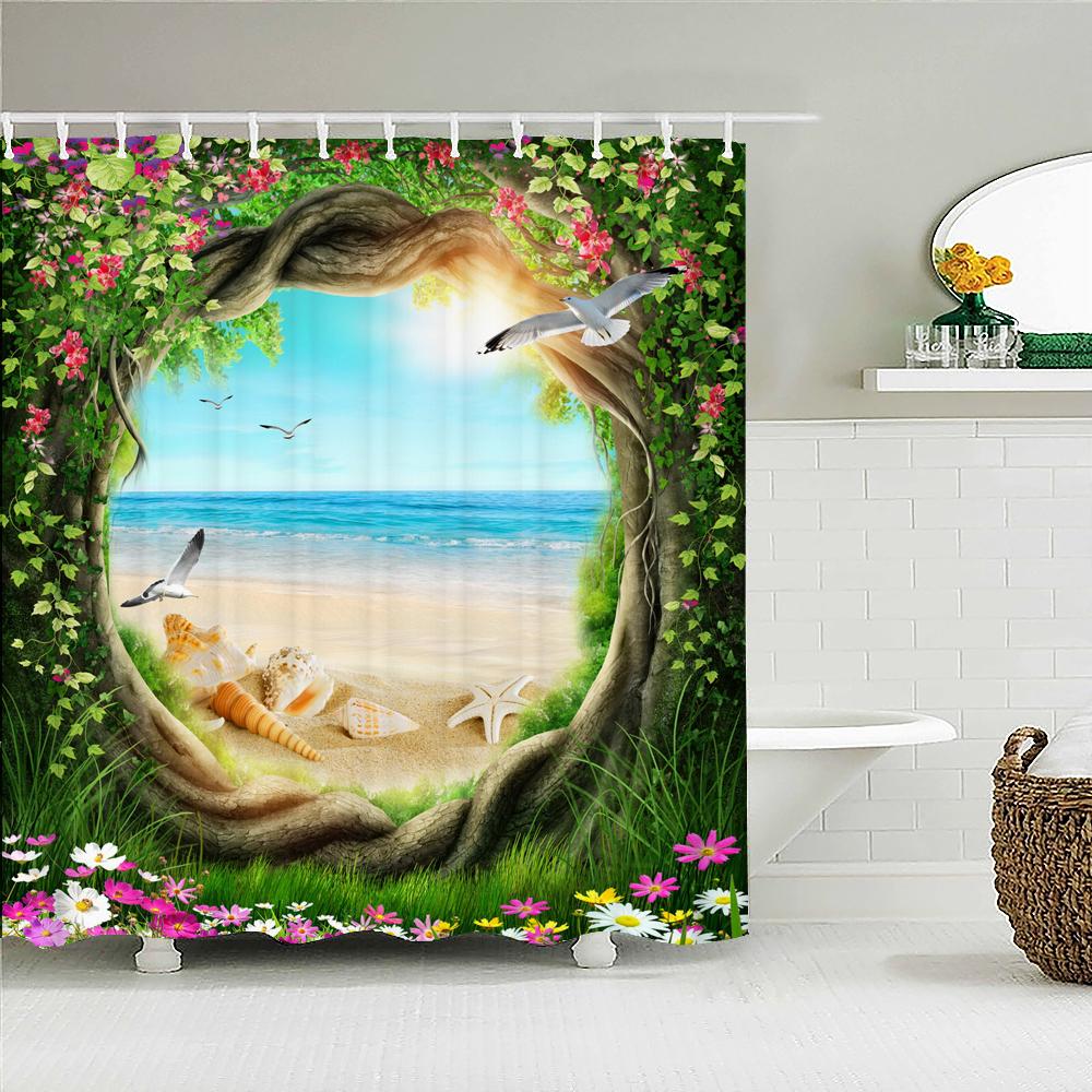 Fairy Dream Forest Shower Curtain Waterproof Bathroom Curtain Polyester Cartoon Fantasy Bath Curtain Home Decoration With Hooks