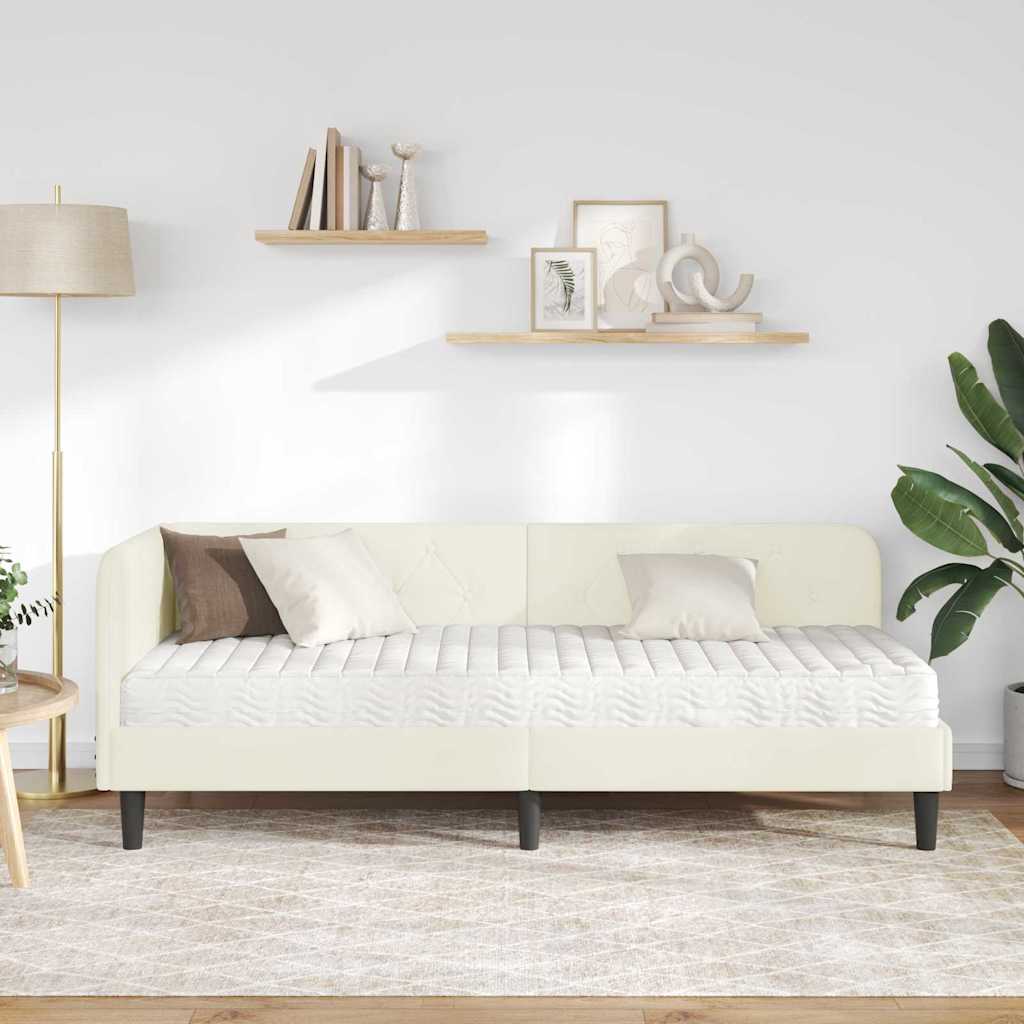 Corner Bed Frame Cream 80 X 200 Cm Velvet