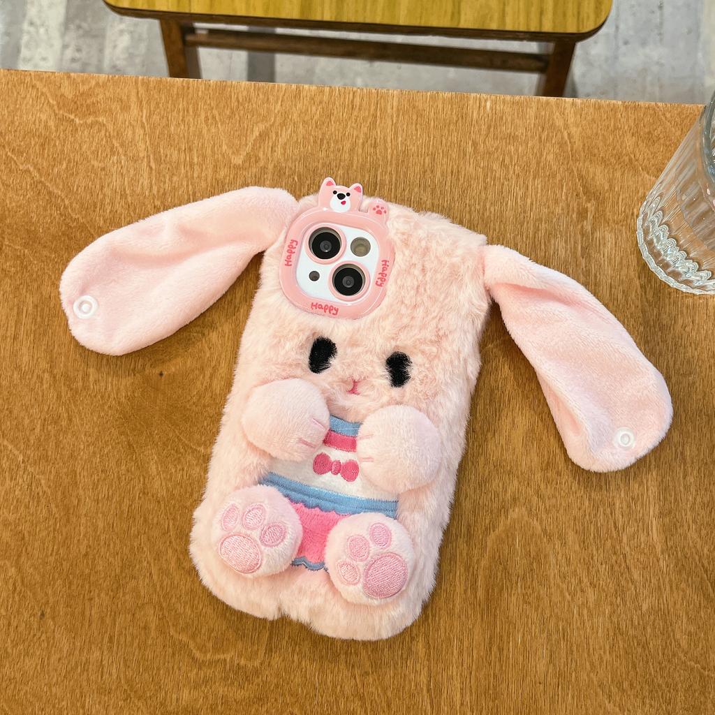 Husă de telefon de pluș iepure cu urechi lungi drăguță, Accesorii de telefon de toamnă iarnă pentru fete pentru iPhone 16 Pro Max