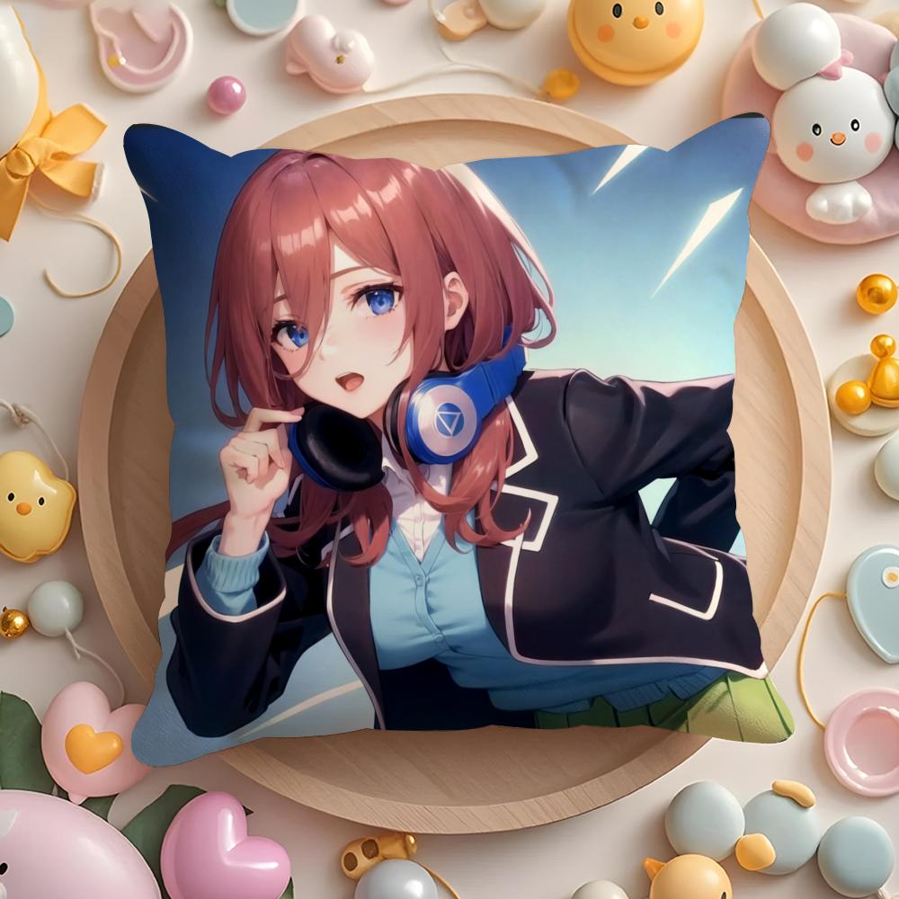 Q-Quintuplets Nakano Ichika Miku Cushion Cover Plush Fabric Soft Double-Sided Printed Sofa Warm Winter Home Gift Pillow Cover