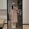 Women's Korean Pink Lambswool Tweed Coat: Winter 2025, Horn Button, Loose Fit