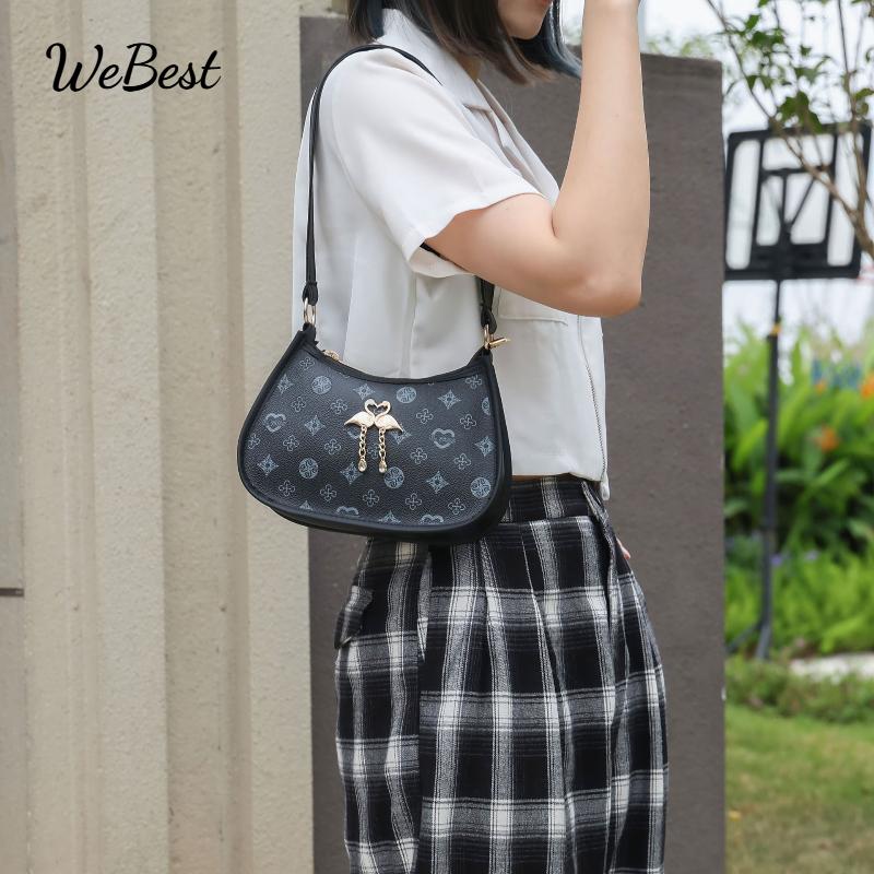 

Printed Crescent Underarm Shoulder Bag with Dual Heron Design коричневий