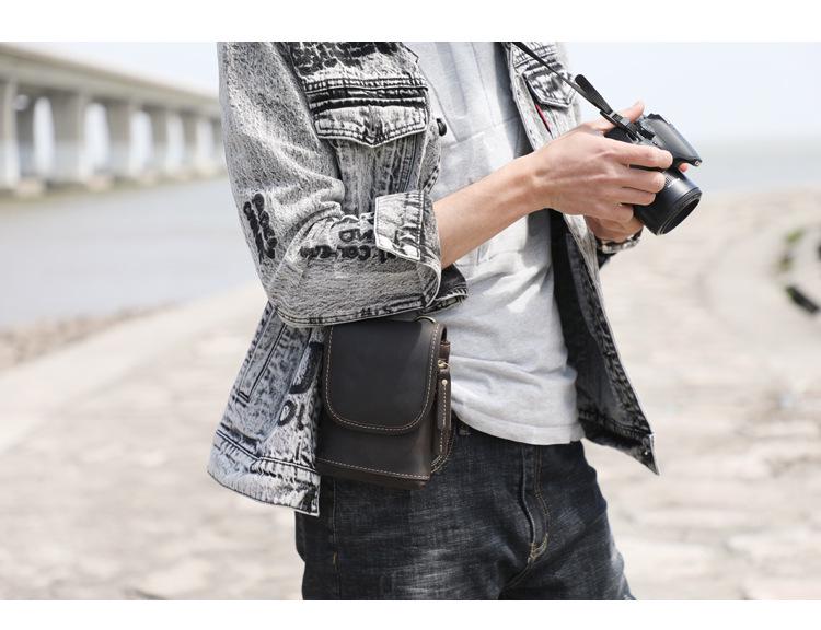 Retro Mini Leather Crossbody Bag - Men's Chest & Waist Phone Bag, Top Layer Cowhide