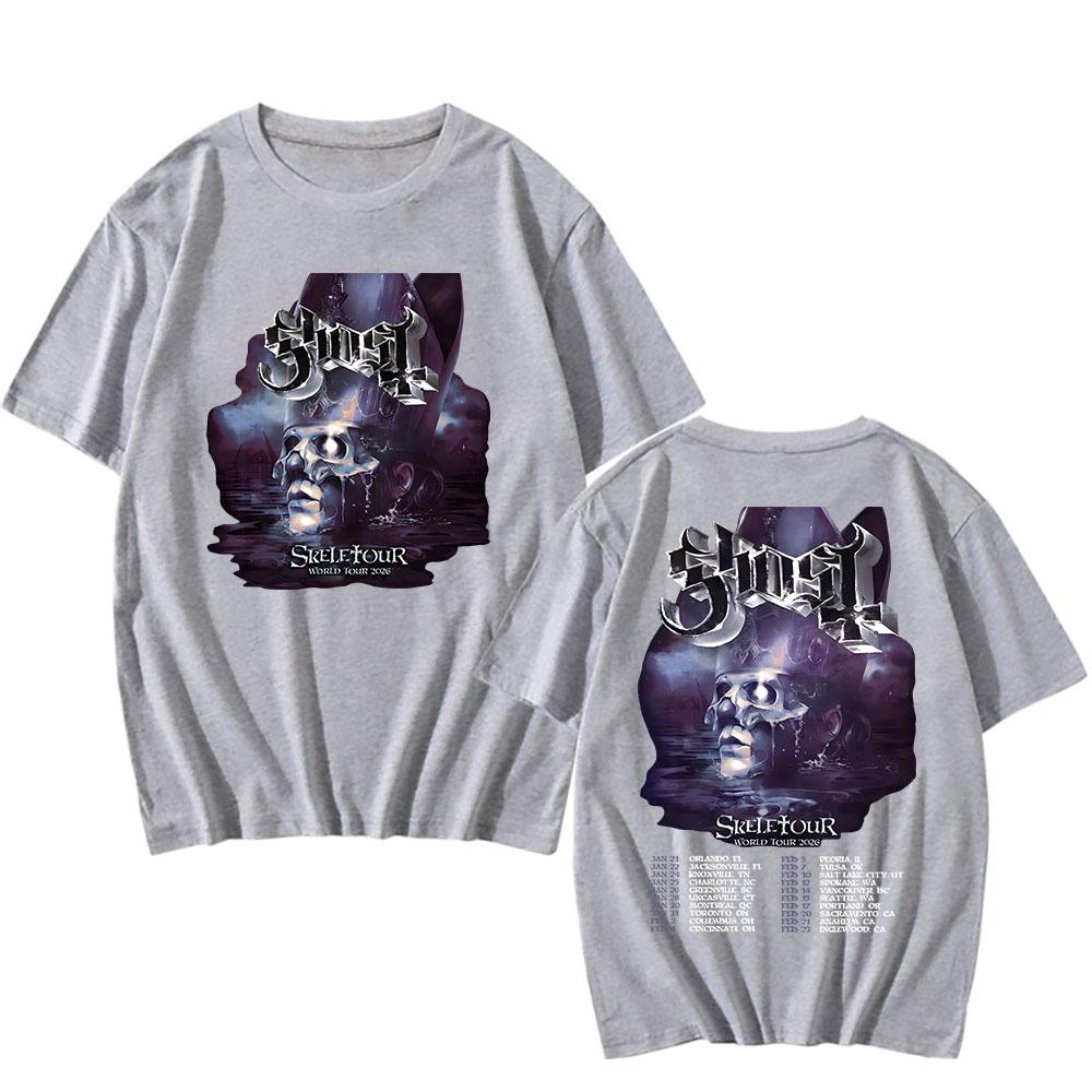 Ghost Skeletour World Tour 2026 Koszulki Ameryka Północna Bawełna Krótki Rękaw Codzienna Męska Koszulka Unisex Streetwear Koszulki Zespołu Rockowego
