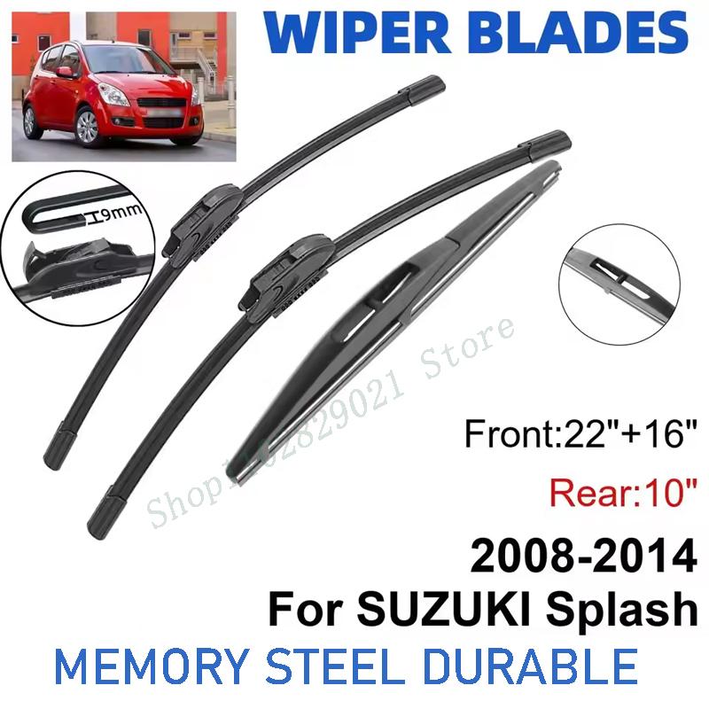 

3PCS For SUZUKI Splash 2008-2014 22 + 16 + 10 Front Rear Wiper Blades Windshield Windscreen Window Cutter Accessories чёрный