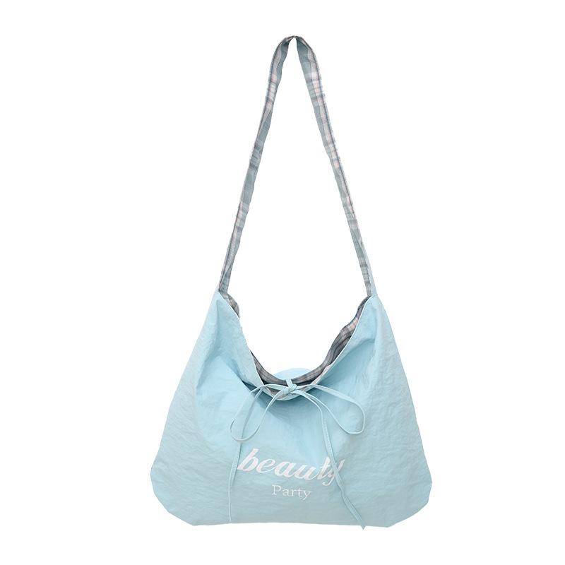 

Spring and summer new tote bag lazy wind canvas bag simple embroidery double-sided bag plaid contrasting cloth bag one size fits all синий