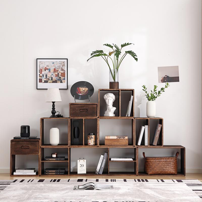 Solid Wood Storage Cabinet with Wide Shelves,Modular Cube Organizer Shelf, Large Capacity Floor Bookcase for Living Room Bedroom