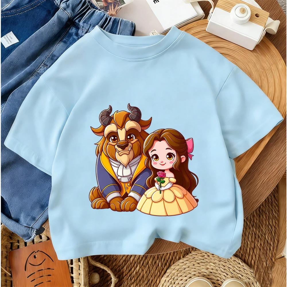 Street Style Boys Girls Tee Beauty And The Beast Trendy Fashion Cartoon Design Summer Kids Casual Outfit