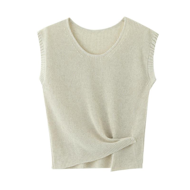 

Lyocell Tencel & Linen Women s Three-Quarter Cap Sleeve Round Neck Loose Breathable Knit Top Large бежевий
