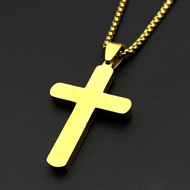 Texture Cross Pendant Necklace for Men Women Stainless Steel Gold Silver Color Christian Rhinestone Chain Amulet Jewelry Gift