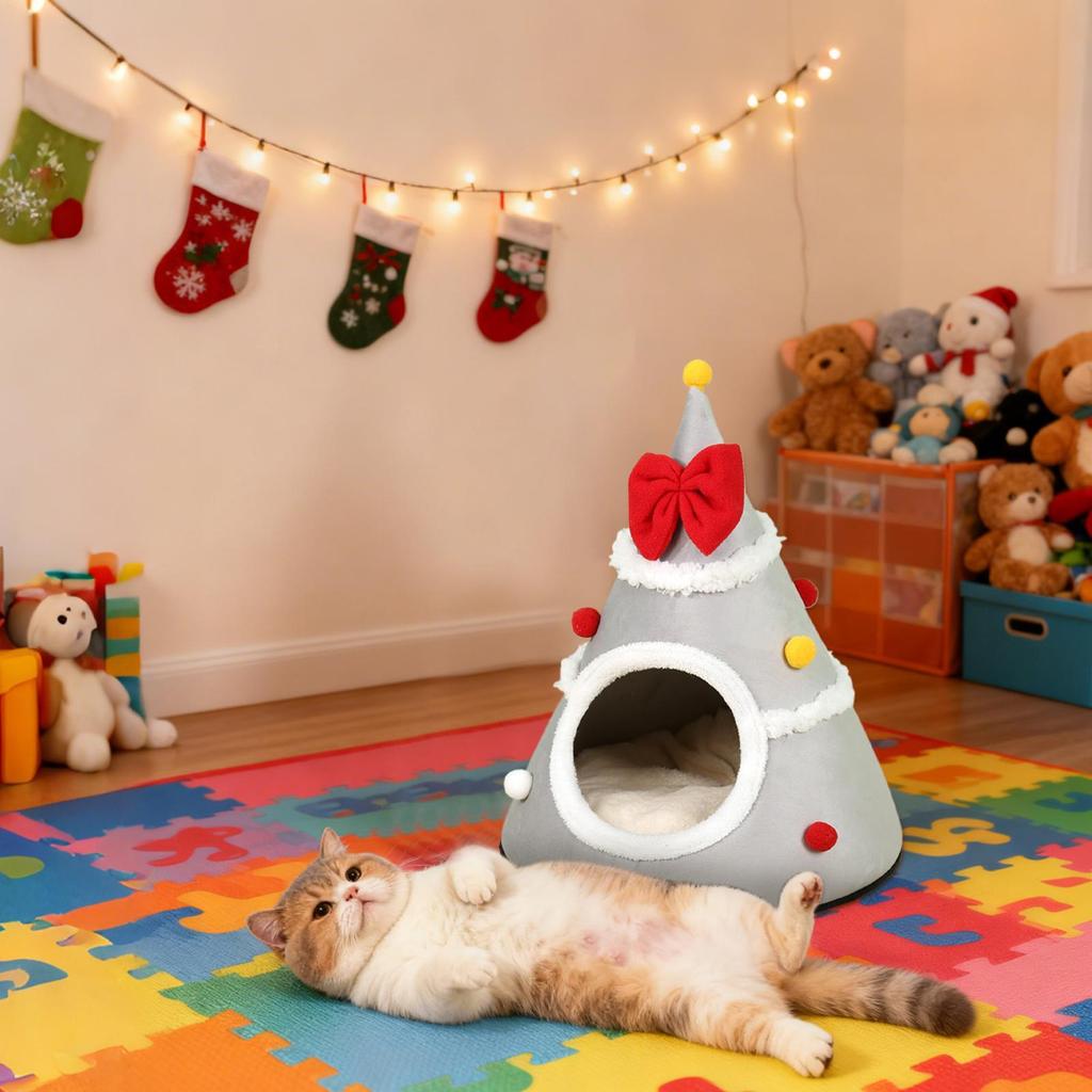 Christmas Indoor Cat House Animals Cold Winter Furniture Christmas Tree Shape Pet Cat House For Small Medium Large Breeds Living
