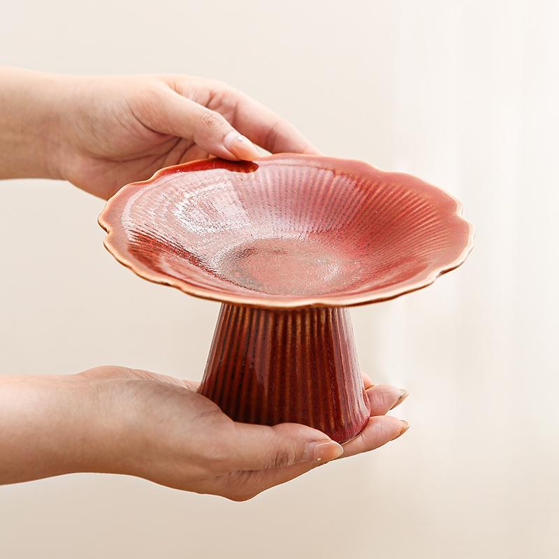 6 Inches Chinese Vintage Ceramic Goblet Creative Flower Shape Fruit Dessert Salad Nut Candy Storage Plate Home Kitchen Tableware