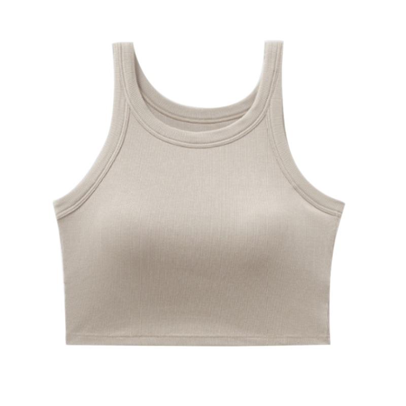 Round Neck Padded Slim Elastic Vest Sleeveless Anti-peeping Camisole Women's Short Top