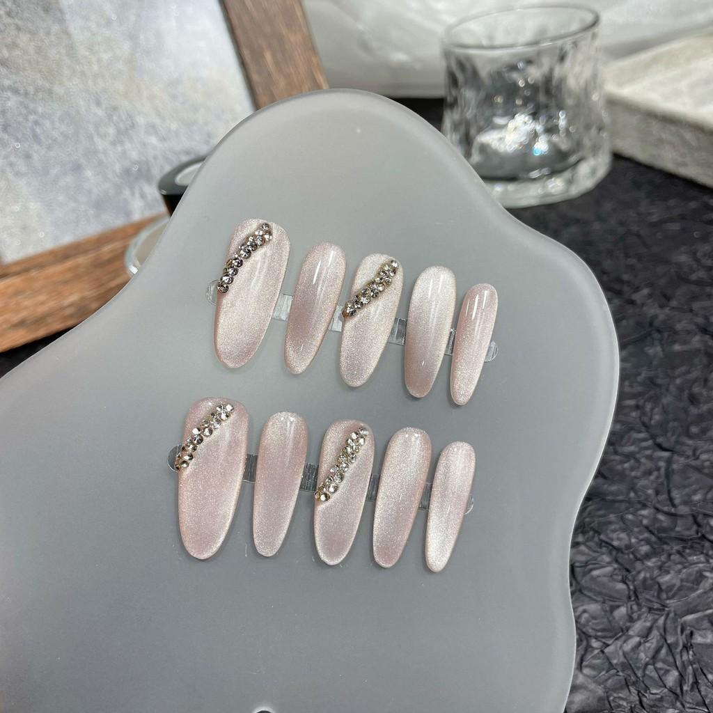 HANDMADE Artificial Nail Long Oval Cat Eye Gradient Phototherapy Nails Fake Nails Reusable and Removable Nails