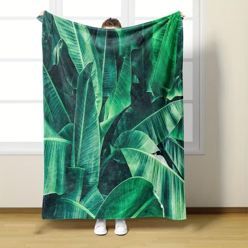 Palm leaf flannel blanket tropical leaf blanket for sofa outdoor camping soft exotic blanket