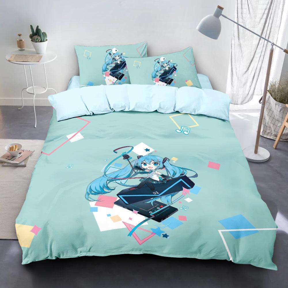 Miku Duvet Cover Set with Pillowcases 50x75cm Multiple Sizes Japanese Manga Hatsune Miku Bedding Set for Adult Kids Adult