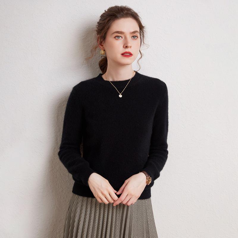 Women's Cashmere Round Neck Solid Color Breathable Knit Pullover Sweater