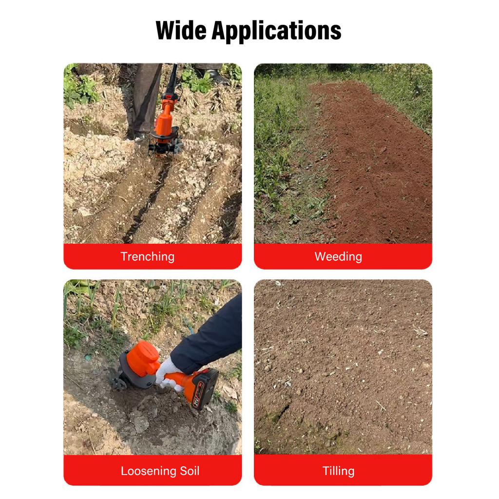 Cordless Tiller Cultivator Battery Powered Garden Cultivator Mini Tiller for Weeding Battery Charger Included 100-240V