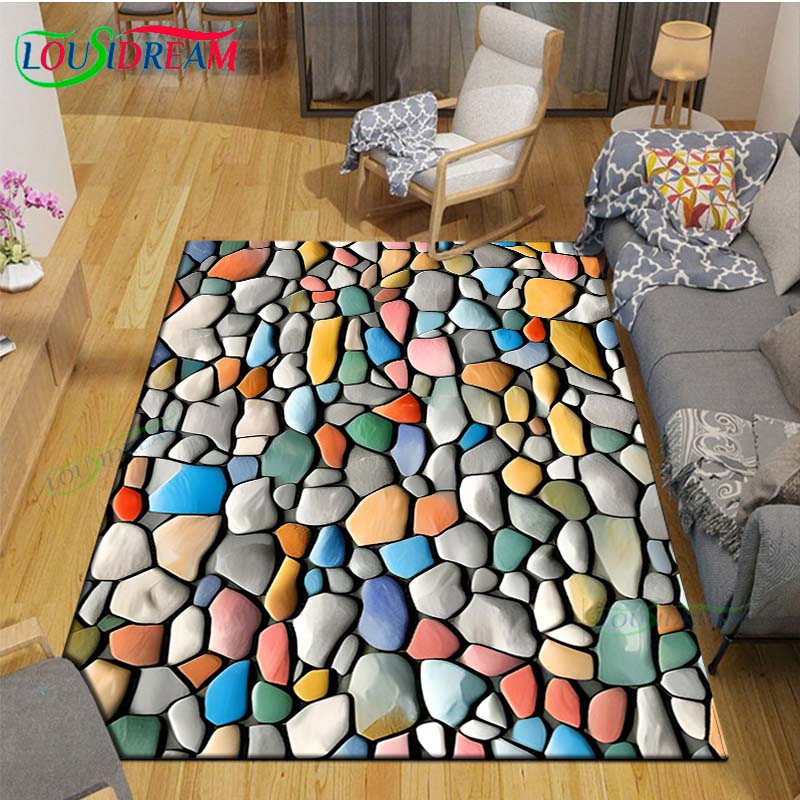 3D Funny Pebble Decor Carpet for Outdoor Balcony Garden Coffee Table Bedroom Area Rugs Kitchen Un-slip Floor Mat Alfombra Gift