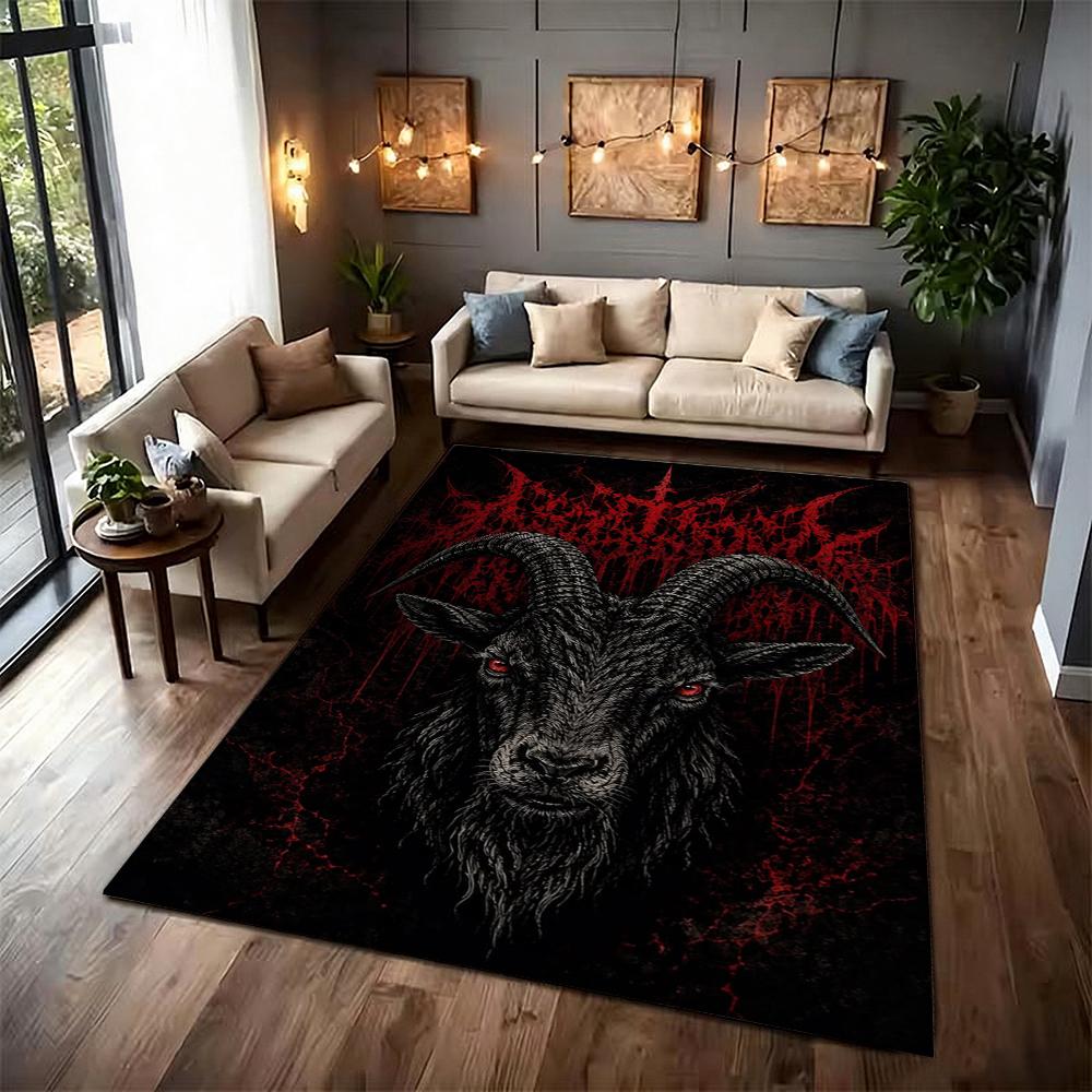 Satanic Black Goat Ritual Rectangular Rug Soundproof Noisereducing Carpet For Living Room Hallway Balcony Home Party Decor Halloween Gift