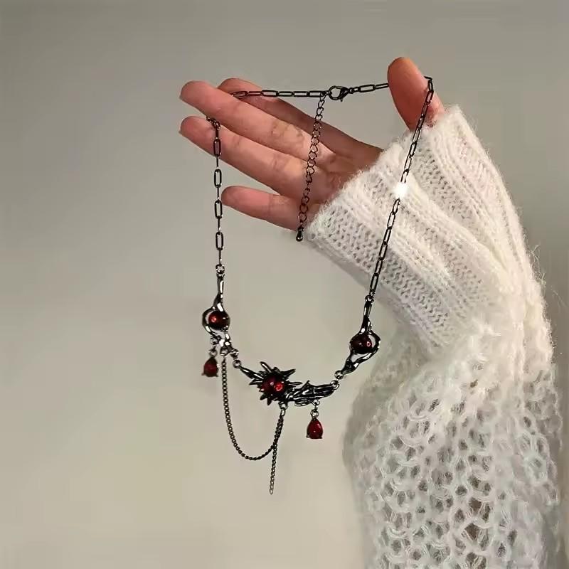 Gotische Rote Dornenherz Geometrischer Anhänger Kettenhalskette, Personalisierte Hip Hop Trend Schmuck Accessoires für Damen Halloween Party