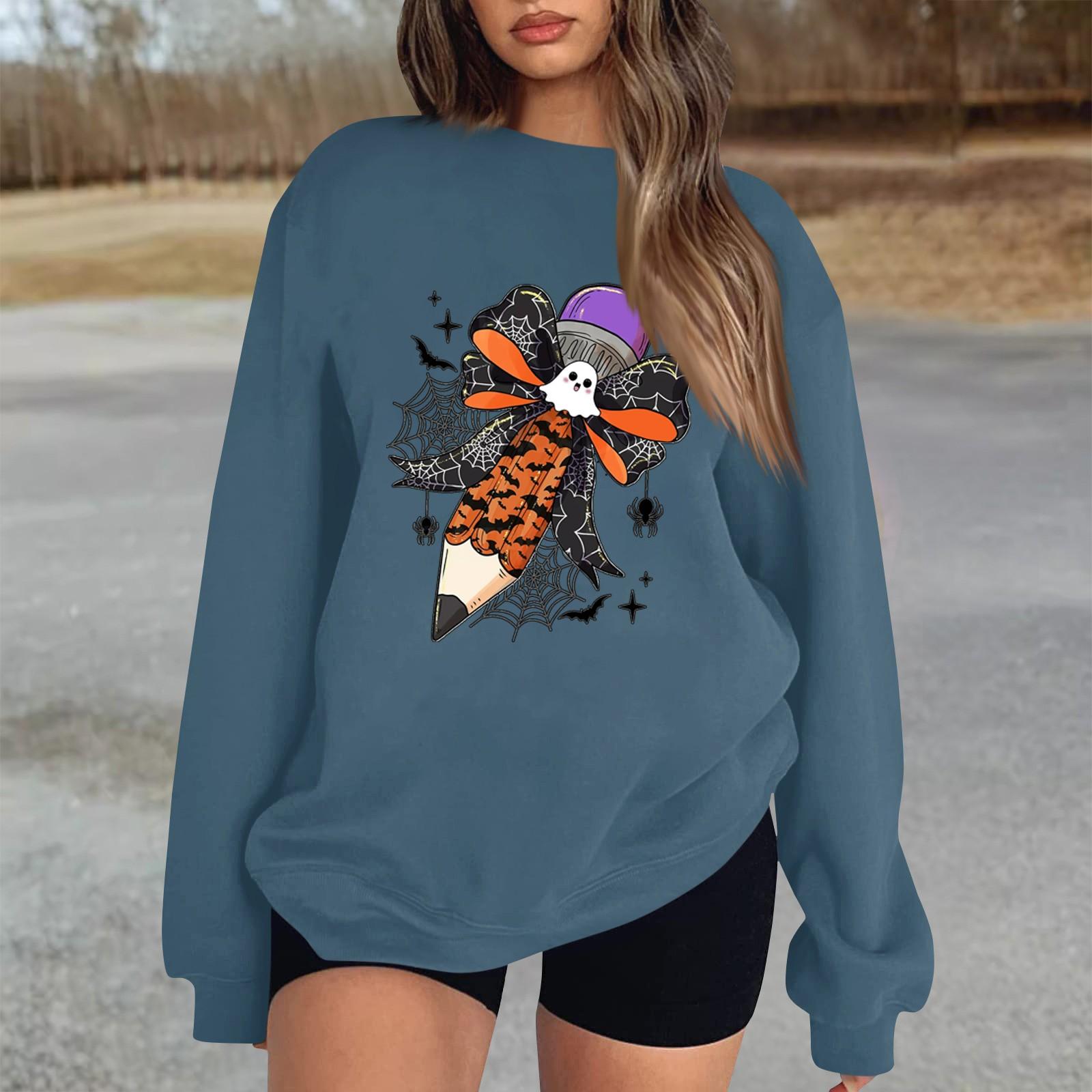 

Женский повседневный модный трикотажный спортивный топ с длинными рукавами, свободный крой, Хэллоуин XL