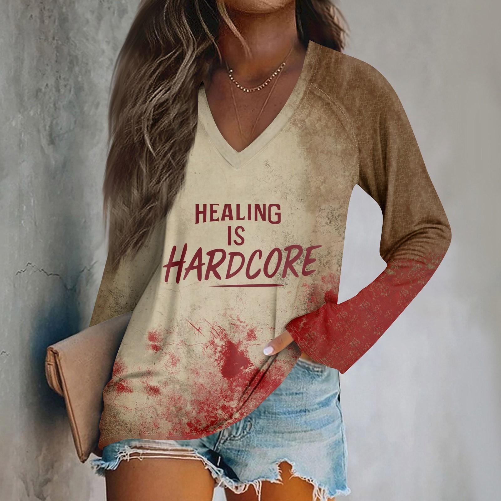 

Женский модный повседневный топ с длинным рукавом и принтом на Хэллоуин с V-образным вырезом S