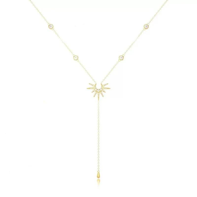 New Unique Y-Shaped Cubic Zircon Necklace for Women Girls Fashion Long Tassel Dangle Choker Necklace Party Jewelry Gift