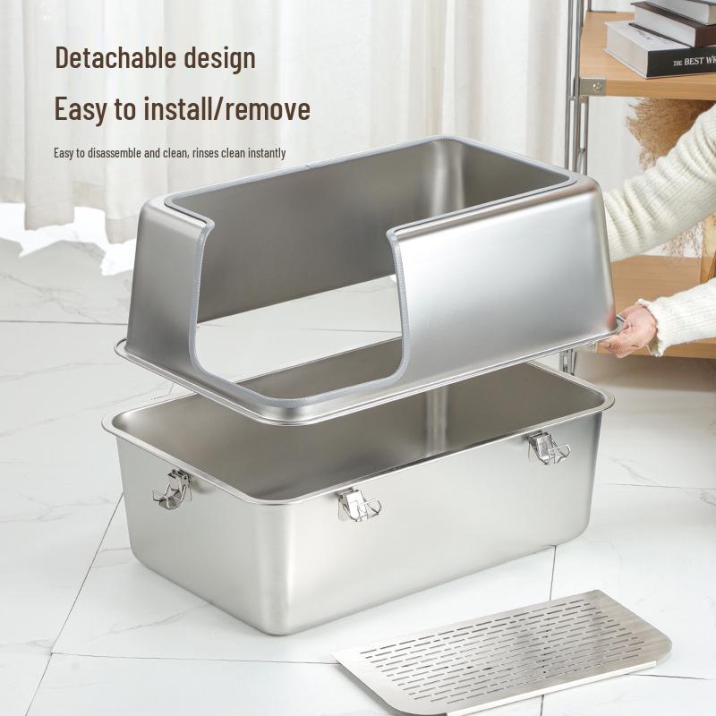 Stainless Steel Extra Large Enclosed Cat Litter Box - Odor & Splash Proof