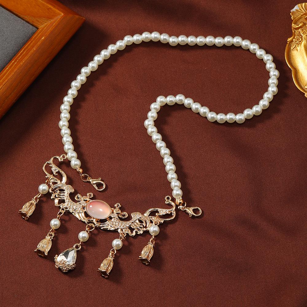 Handmade European & American Punk Style Beaded Flower & Pearl Lock Choker Necklaces